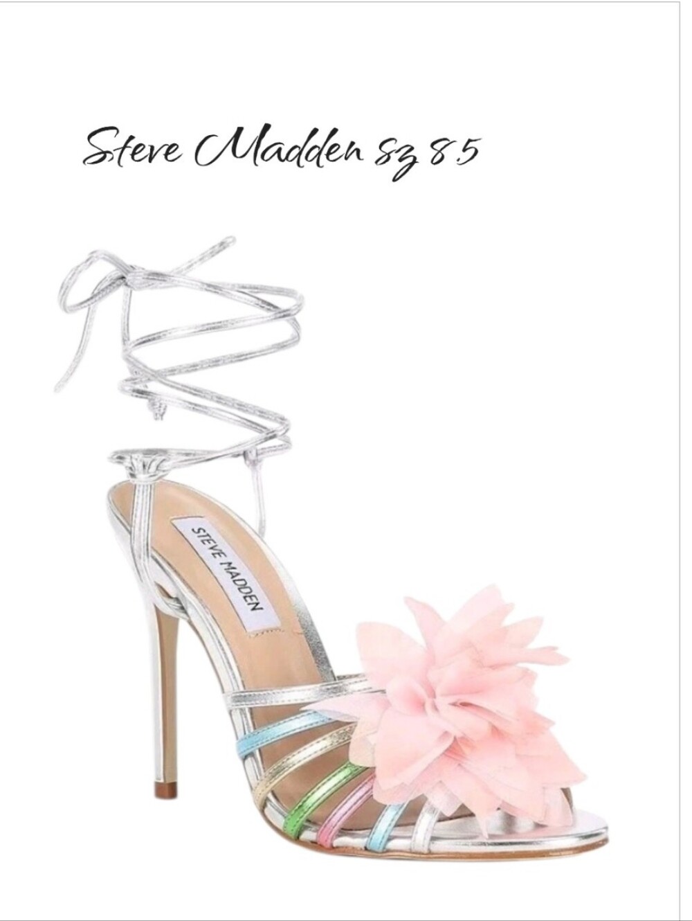 Steve Madden Jolisa Multicolor Metallic Flower Ankle Wrap Stiletto Sandals 8.5